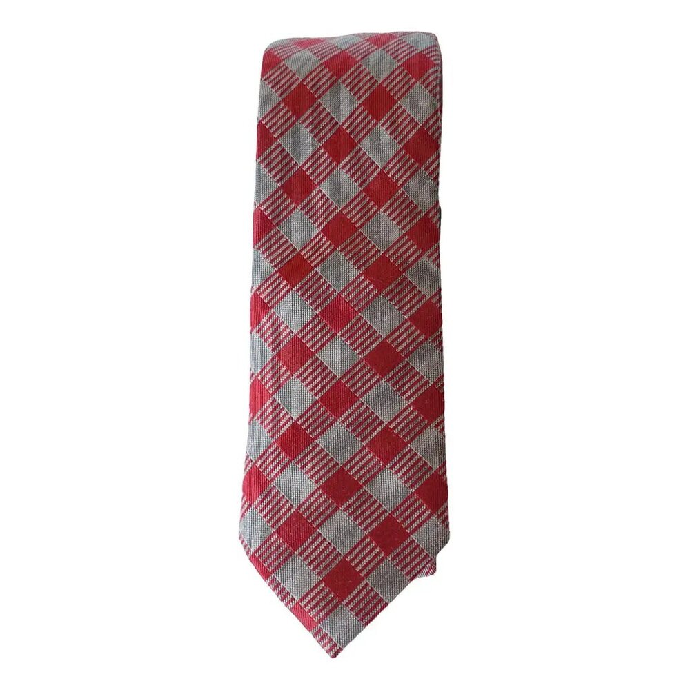 SEAN JOHN Red Gray New Look Grid Check Silk Blend Slim Tie